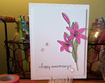 Anniversary Card, Happy Anniversary, Celebrate, Congratulations, Greeting Card with Envelope, Handmade, 3D, Love, Flowers, Lily, Gift