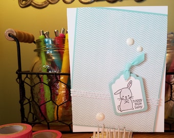 Bunny - Tarjeta de bebé - Bienvenida - Esperando - Felicidades - Familia - Hoppy Little Baby - Tarjeta hecha a mano - Tarjeta de felicitación - Regalo - Idea de regalo