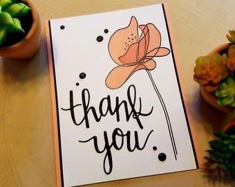 Thank You - Thanks Card - Thank You Card - Handmade Card - Greeting Card - Appreciation - Flower - Card for Her or Him - Gift - Gift Ideas