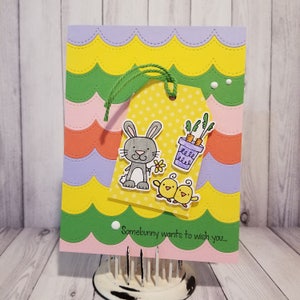 Paaskaart, Vrolijk Pasen, Konijntje, Kuikens, Wenskaart met envelop, Handgemaakt, Somebunny, 3D, Cadeau