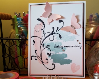 Tarjeta de aniversario, feliz aniversario, celebrar, felicitaciones, tarjeta de felicitación con sobre, hecho a mano, 3D, amor, mariposa, regalo