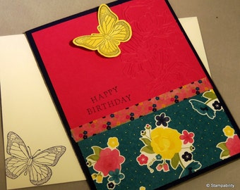 Birthday Card, Happy Birthday, Celebrate, Greeting Card with Envelope, Handmade, 3D, Flowers, Butterfly, Gift