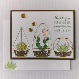 Excuses, carte de voeux faite à la main, vide à l'intérieur, désolé, merci de m'aimer, cactus, cactus, terrarium, combat, carte de maquillage