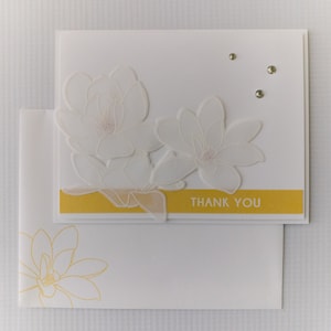 Merci, carte de vœux faite à la main, fleurs, blanc, jaune, blanc, merci, amitié, cadeau, anniversaire, mariage, anniversaire, remise des diplômes