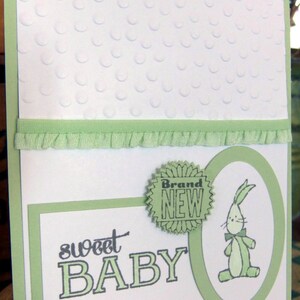 Nieuwe babykaart, konijn, gefeliciteerd, nieuwe ouders, aankomst, verwacht, handgemaakte wenskaart - voor hem - voor haar - cadeau - cadeau-idee