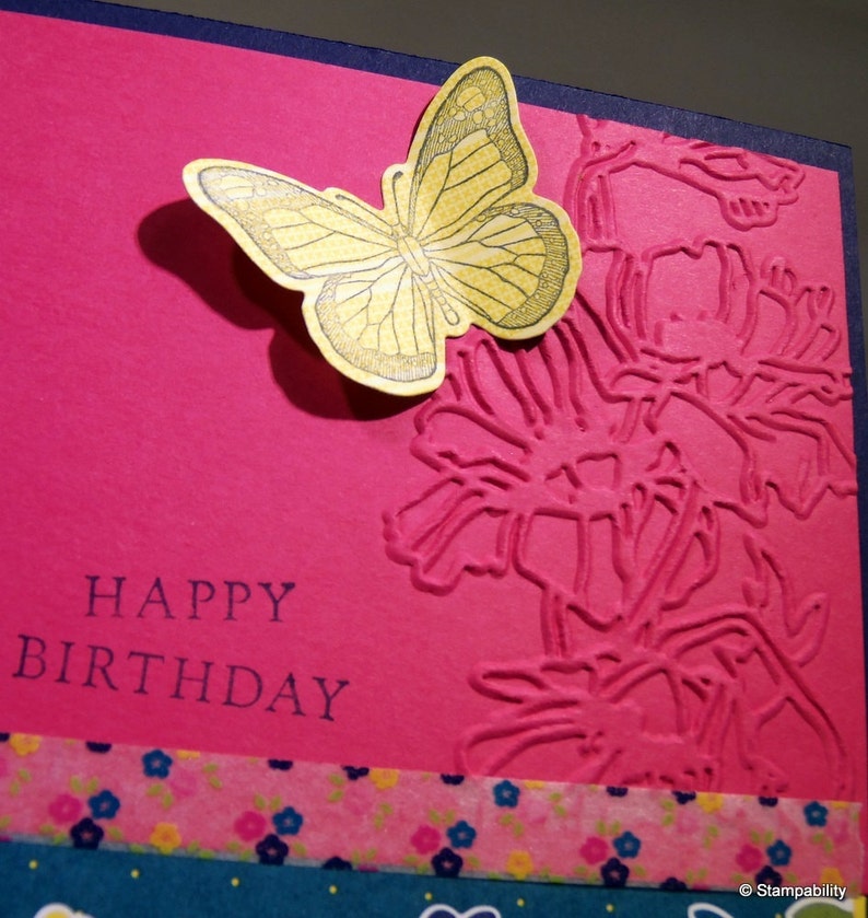 Birthday Card, Happy Birthday, Celebrate, Greeting Card with Envelope, Handmade, 3D, Flowers, Butterfly, Gift image 3