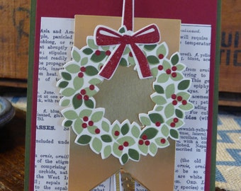 Christmas Wreath - Christmas Card - Holiday Card - Handmade Card - Season's Greetings - Greeting Card - Family - Friends - Gift - Gift Idea