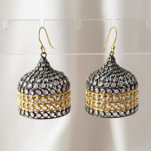 Designer Silver Earring, oxidized gold plated earring, handmade 925 sterling silver earring, CZ rose-cut earring