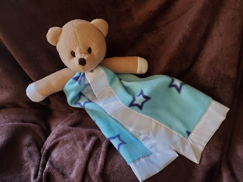 Teddy Bear Blanket Buddy Bearzie with light blue Etsy