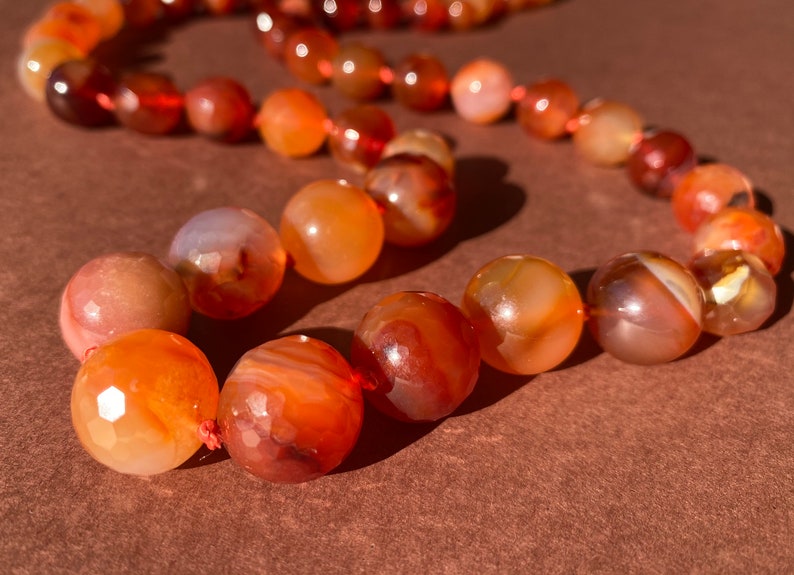 Long beaded crystal gemstone red carnelian necklace jewelry