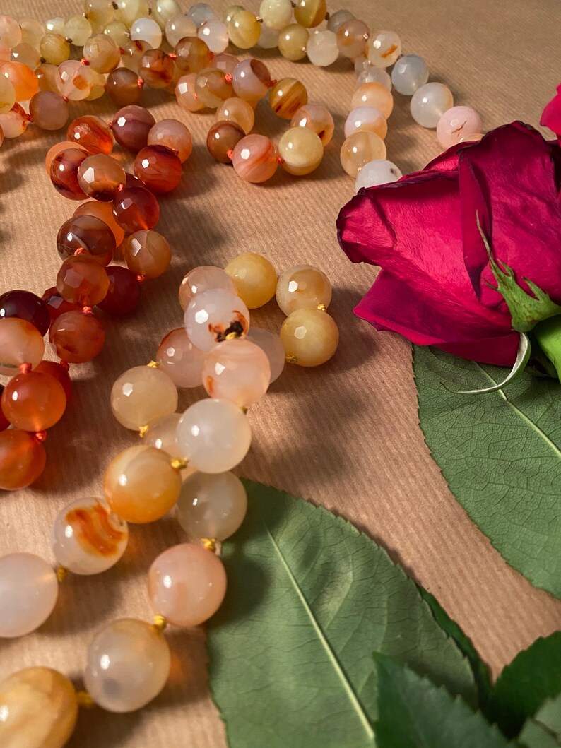 Long beaded crystal gemstone red carnelian necklace jewelry
