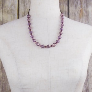 Lavender English Cut Czech Glass and Purplish-Bronze Shimmer Beads in Medium Length Necklace - Adjustable
