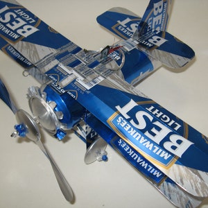 Milwaukee&#39;s Best Light 21 Beer Can Airplane - Handcrafted-Wind Spinner- Airplane - Can Art - Sun Catcher