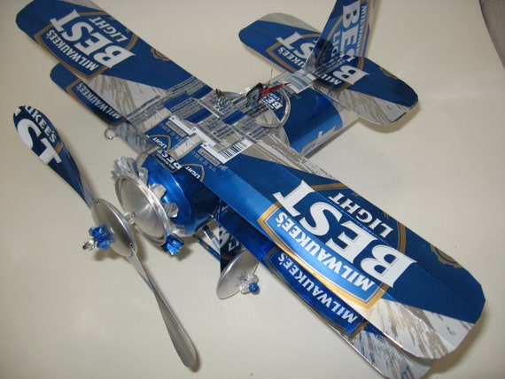 Milwaukee's Best Light 21 Beer Can Airplane - Handcrafted-Wind Spinner- Airplane - Can Art - Sun Catcher