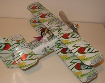 7 up Diet Soda can - Airplane - Handcrafted-Wind Spinner-sun catcher-air plane