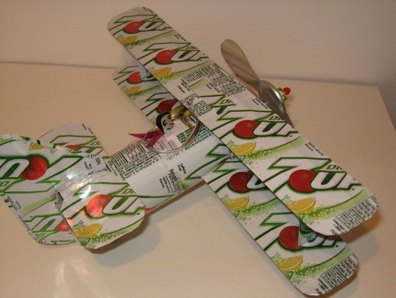 7 up Diet Soda can - Airplane - Handcrafted-Wind Spinner-sun catcher-air plane