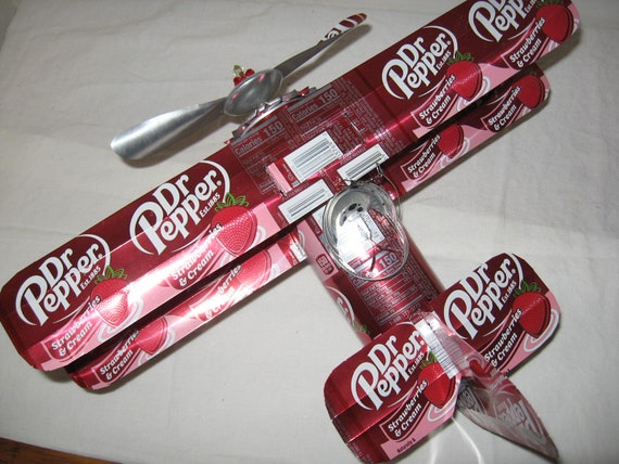 Dr Pepper & Strawberry Cream Soda Can Airplane - Handcrafted-Wind Spinner-sun catcher-air plane -Can Art