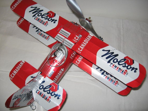 Molson Canadian 22 Beer Can Airplane - Handcrafted-Wind Spinner- Airplane - Can Art