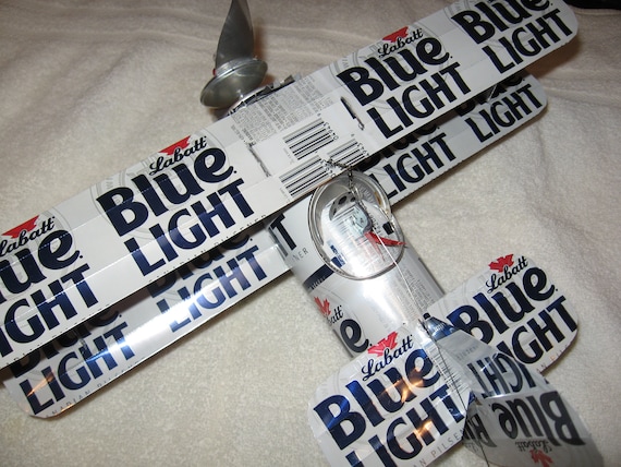 Labatt Blue Light 19 Beer Can Airplane - Handcrafted-Wind Spinner- Airplane - Can Art