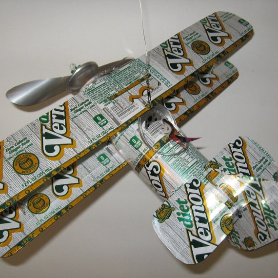 Vernors Diet Soda Can Airplane - Handcrafted-Wind Spinner-sun catcher-air plane