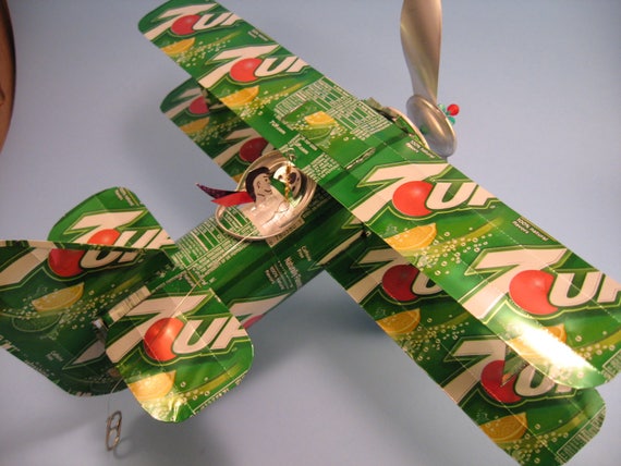 7 up Soda Can Airplane - Handcrafted-Wind Spinner-sun catcher-air plane