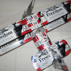 Beer Can Airplane -Freedom  Handcrafted -Wind Spinner- Airplane - Can Art