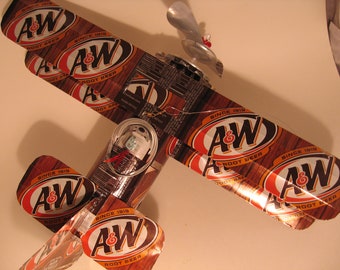A & W Root Beer Soda Can Airplane - Handcrafted-Wind Spinner-sun catcher-air plane