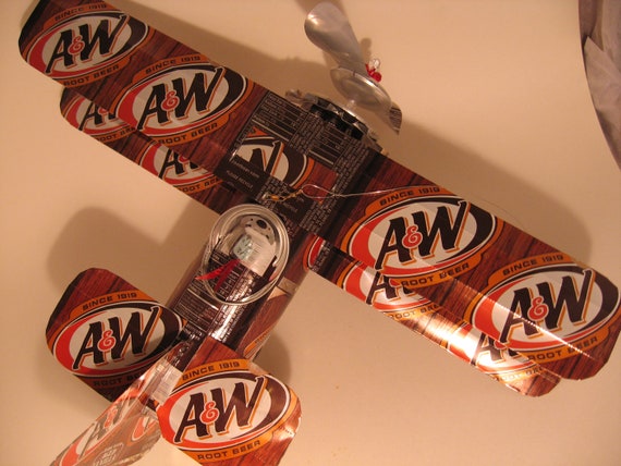 A & W Root Beer Soda Can Airplane - Handcrafted-Wind Spinner-sun catcher-air plane