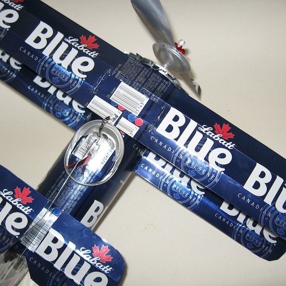 Labatt Blue  Beer Can Airplane - Handcrafted-Wind Spinner- Airplane - Can Art