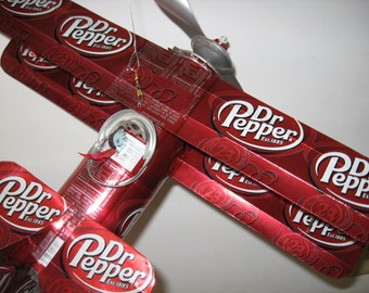Dr Pepper Soda Can Airplane - Handcrafted-Wind Spinner-sun catcher-air plane -Can Art
