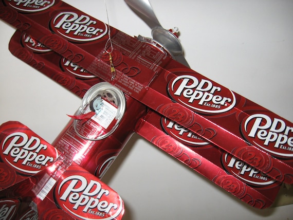 Dr Pepper Soda Can Airplane - Handcrafted-Wind Spinner-sun catcher-air plane -Can Art