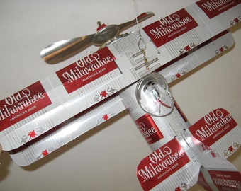 Old Milwaukee 21 Beer Can Airplane - Handcrafted-Wind Spinner- Airplane