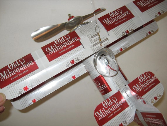 Old Milwaukee 21 Beer Can Airplane - Handcrafted-Wind Spinner- Airplane