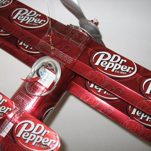Soda Can Airplane -made with recycled Dr Pepper cans - Handcrafted-Wind Spinner-sun catcher-air plane -Can Art