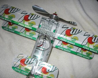 7-up Zero sugar Soda Can Airplane - Handcrafted-Wind Spinner-sun catcher-air plane