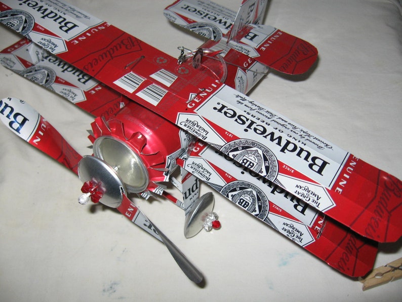 Handcrafted Budweiser Beer Can Airplane Wind Spinner image 4