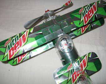 Mtn Dew Diet 17 Soda Can Airplane - Handcrafted-Wind Spinner-sun catcher-air plane