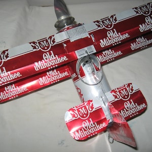 Old Milwaukee 15 Beer Can Airplane - Handcrafted-Wind Spinner- Airplane