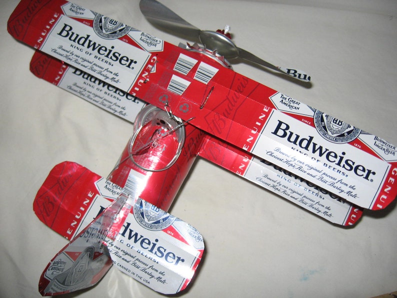 Handcrafted Budweiser Beer Can Airplane Wind Spinner image 3