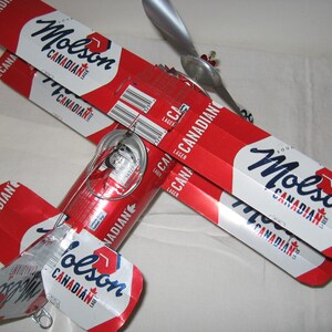Molson Canadian 22 Beer Can Airplane - Handcrafted-Wind Spinner- Airplane - Can Art