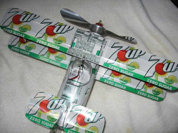 7-up Zero sugar Soda Can Airplane - Handcrafted-Wind Spinner-sun catcher-air plane