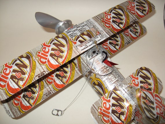A & W Diet Root Beer Soda Can Airplane - Handcrafted-Wind Spinner-sun catcher-air plane