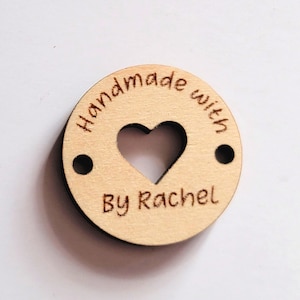 Custom Sew On Wooden Buttons with Persnalizaton for Handmade Items, Logo Labels for Hats, Crochet Knits Tag