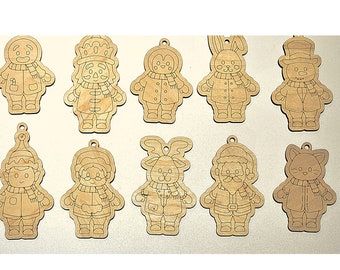 Christmas Characters DIY Ornaments PK3, Set of 10 Wooden Ornament, Laser Cut Ornament, Christmas, Holiday Gift, DIY Hand Painted Ornaments