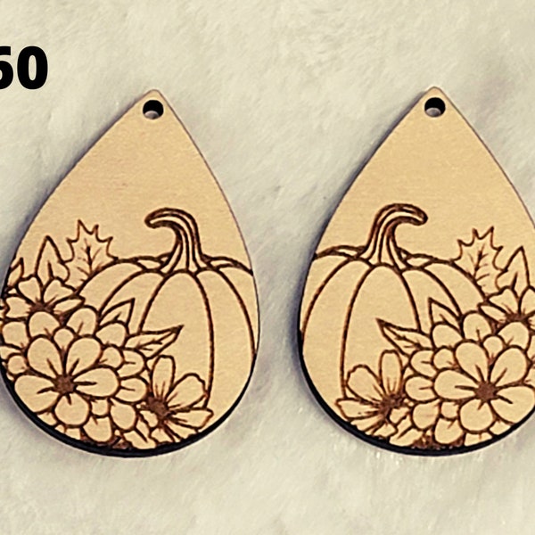 Pumpkin and Leaves Earring Blanks (#60) , Jewelry Blanks, Earring Blanks, Make Your Own Jewelry Wood Blanks, Jewelry Makers, DIY Earrings