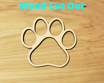 Paw Print Wood Cut Out.  Unfinished Wood, Sign Ornaments.  DIY Paint Party Sign