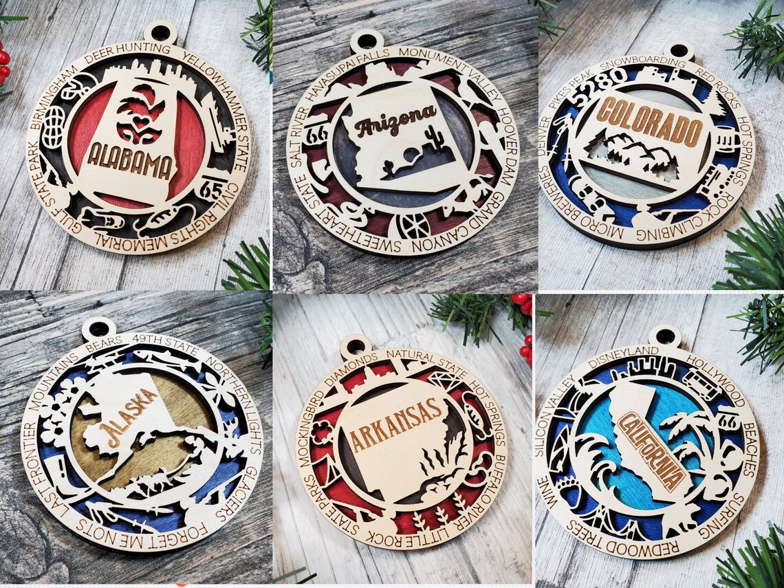 State Ornaments Wooden Ornament Laser Cut Ornament Choose Etsy