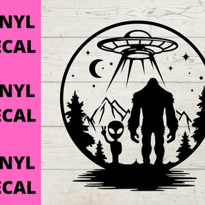 Bigfoot & Alien  decal, car Decal, notebook, tablet, phone, laptop sticker, Sasquatch Decal,  Alien Sticker