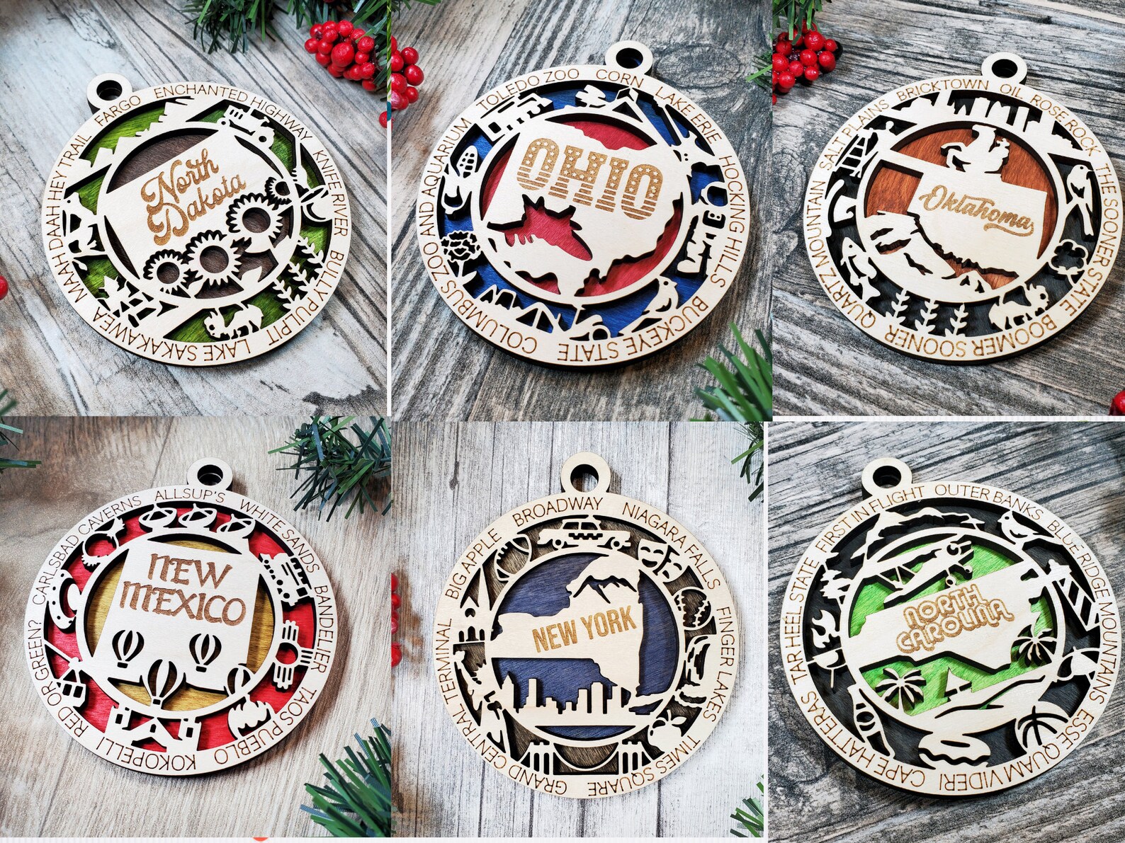 State Ornaments Wooden Ornament Laser Cut Ornament Choose Etsy