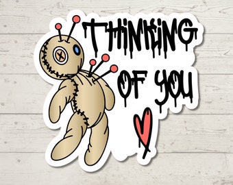 Thinking of You Voodoo Doll Sticker, Sarcastic Humor, Water Resistant Sticker, Sarcastic Decal, Voodoo Doll